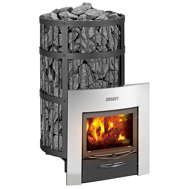 Harvia Legend 300 Duo 23.5kW Wood Burning Stove Package w/ Chimney Kit, Rock Cage, Protective Bedding, Protective Sheath, Stones