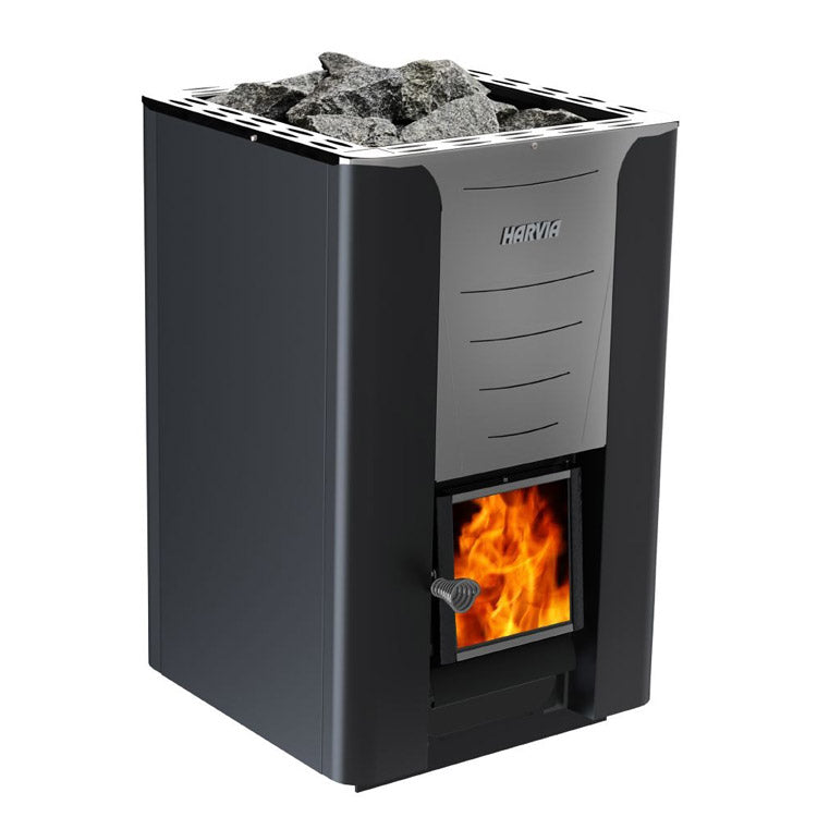 Harvia PRO 36 31kW Wood Burning Stove Package w/ Chimney Kit, Protective Bedding, Sheath, Stones