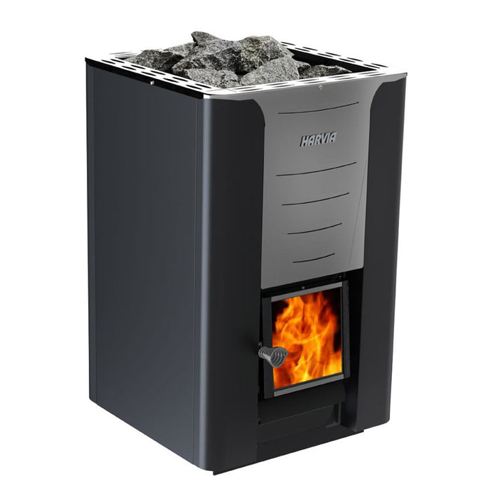Harvia PRO 36 31kW Wood Burning Stove Package w/ Chimney Kit, Protective Bedding, Sheath, Stones