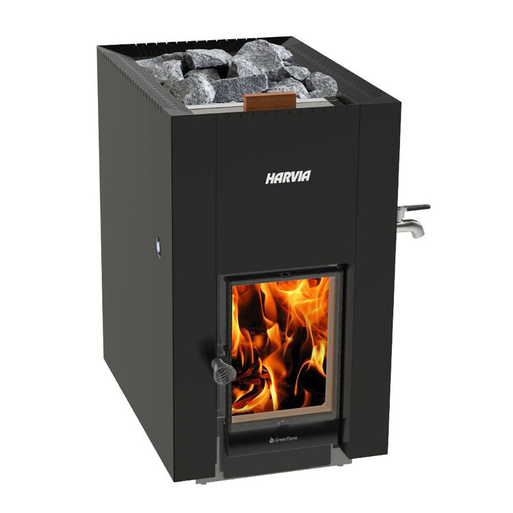 Harvia Linear 22 Greenflame ES Wood-Burning Sauna Stove w/ Water Tank