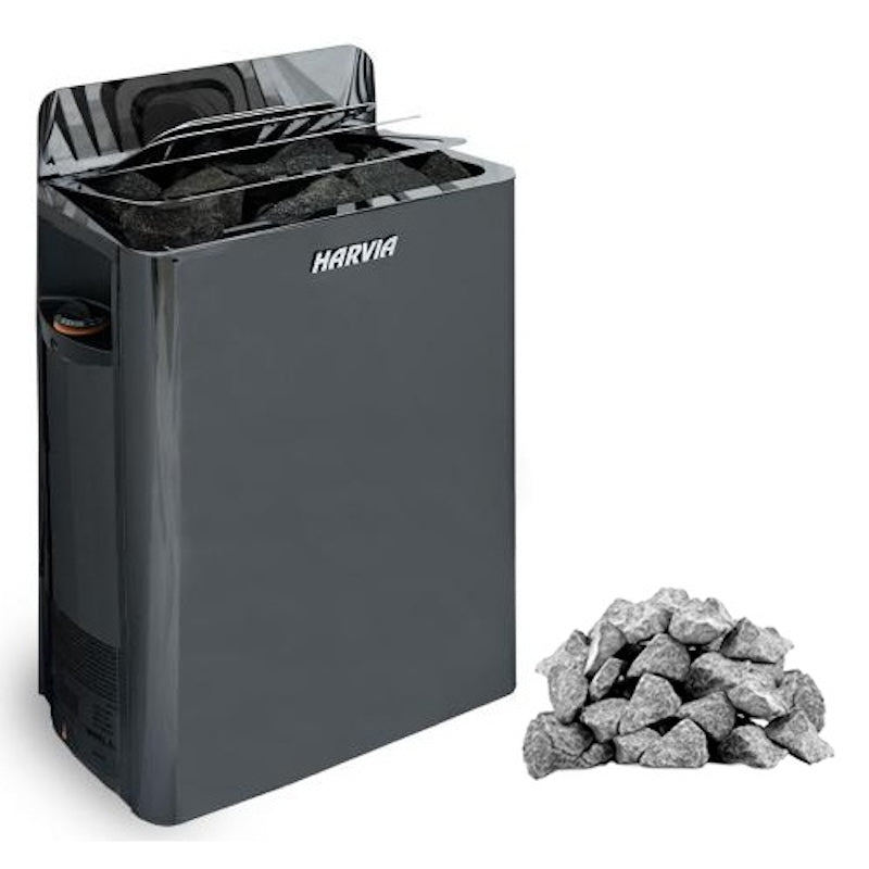 Harvia The Wall 6/8kW 240V Black Steel Electric Heater Package w/ Built-In Knob Controls and Stones