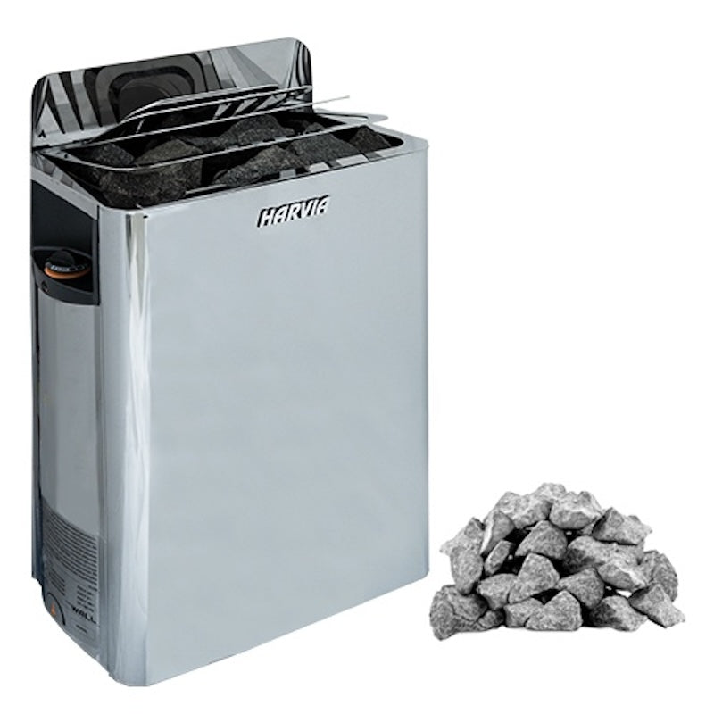 Harvia The Wall 6/8kW 240V Black Steel Electric Heater Package w/ Built-In Knob Controls and Stones