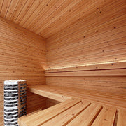 SaunaLife HOME Series kit, interior of the 4 x 7 ft room in Knotty Cedar