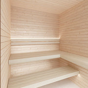 SaunaLife HOME Series kit, two bench tiers with LED lighting in Spruce