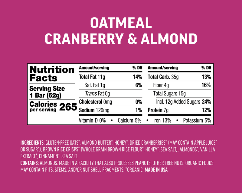 Kate's Real Food Oatmeal Cranberry & Almond Energy Bar