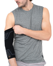Copper Compression PowerKnit Elbow Sleeve, the PowerKnit elbow sleeve worn by a man in a grey vest