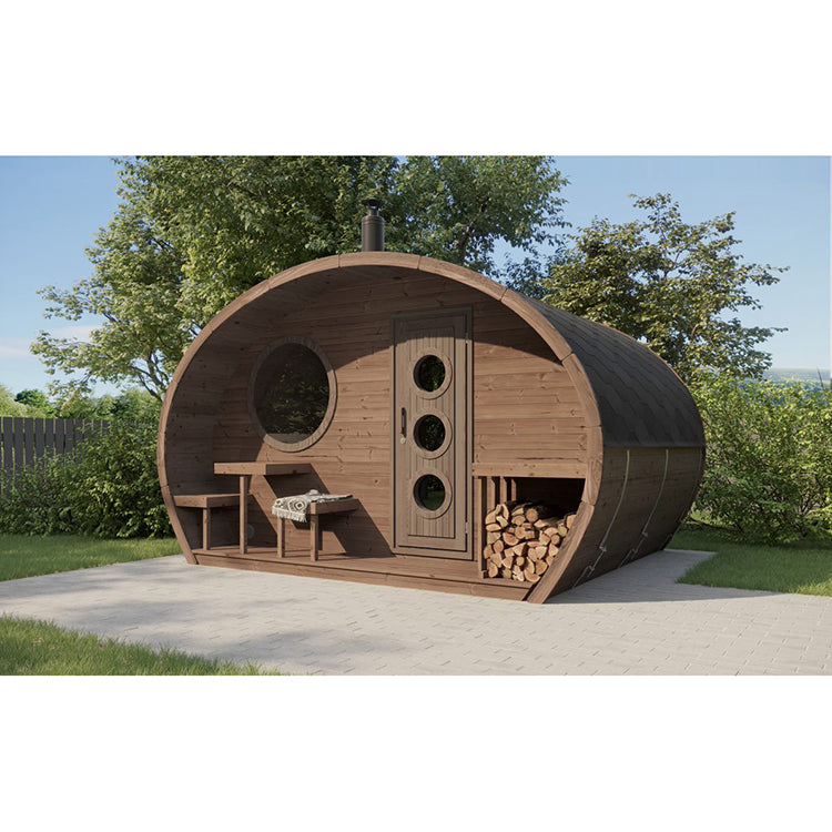 SaunaLife G11 8-Person Outdoor Traditional Barrel Sauna with Changeroom