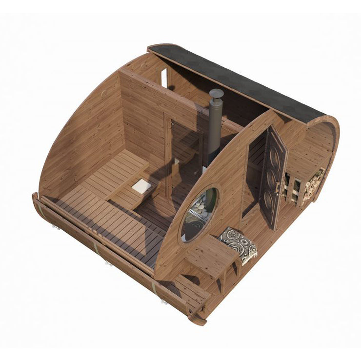 SaunaLife G11 8-Person Outdoor Traditional Barrel Sauna with Changeroom