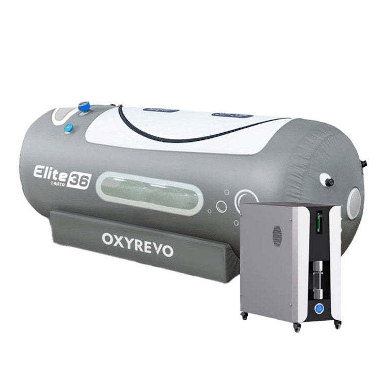 The OxyRevo Elite36 chamber with the Pro all-in-one machine unit standing beside it