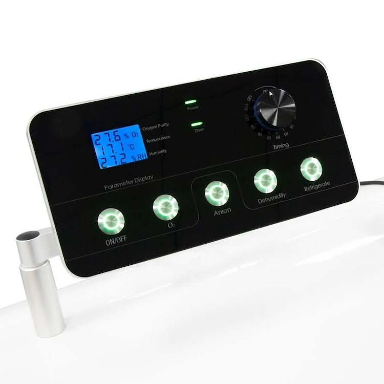 Close-up of an OxyRevo hard chamber digital control panel with its display screen and rotary dial