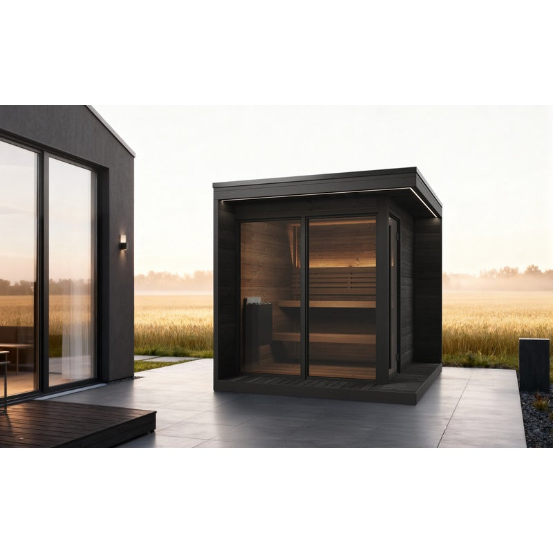 SaunaLife GL6 6-Person Glass Corner Outdoor Traditional Sauna