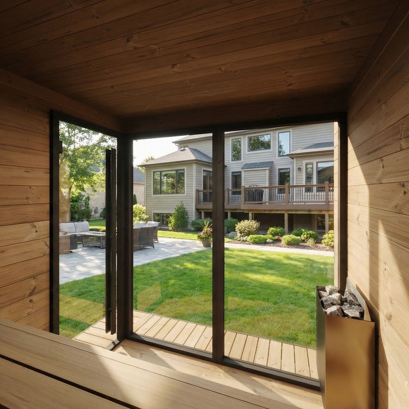 SaunaLife GL6 6-Person Glass Corner Outdoor Traditional Sauna