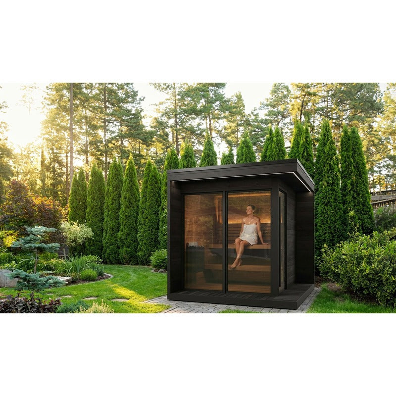 SaunaLife GL6 6-Person Glass Corner Outdoor Traditional Sauna