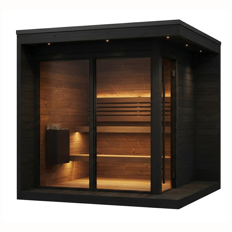 SaunaLife GL6 6-Person Glass Corner Outdoor Traditional Sauna