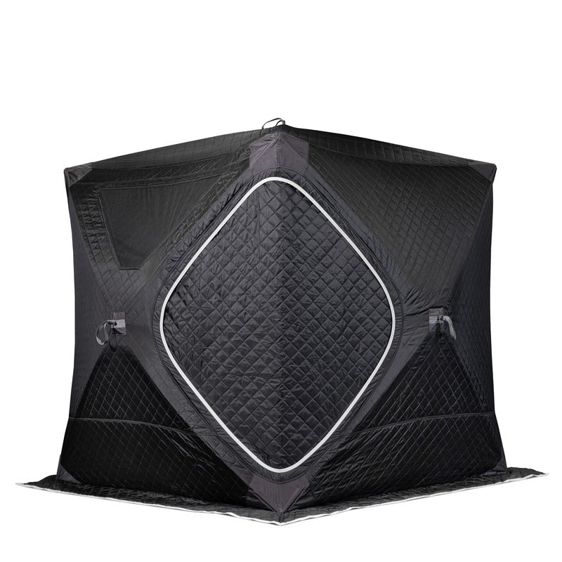 SaunaTrekker cube tent photographed straight on against a white background