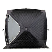 Tent on white, panoramic window open