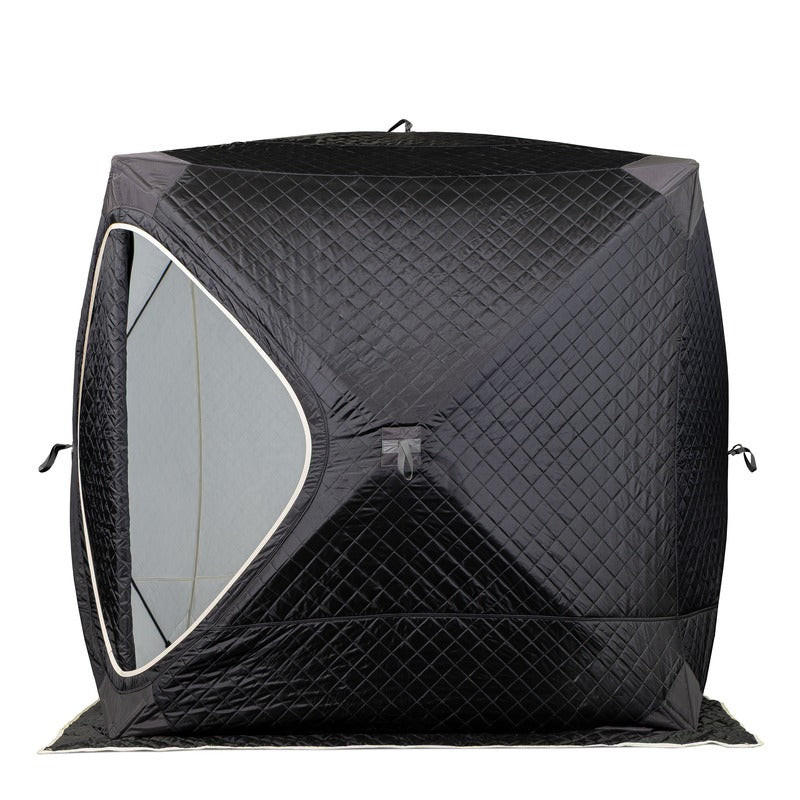 Tent on white, panoramic window open