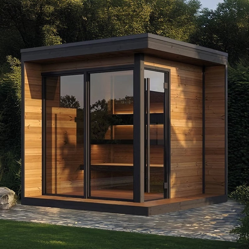 SaunaLife 6 Person GL6 Glass Corner Outdoor Traditional Sauna