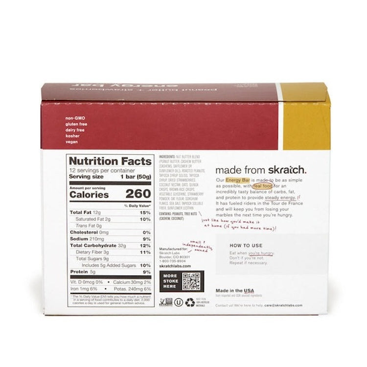 Skratch Labs Peanut Butter and Strawberries Energy Bar Sport Fuel - 12 Pack