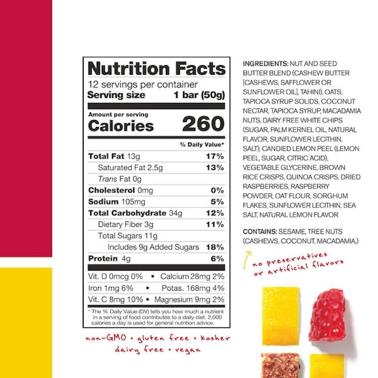 Skratch Labs Raspberries and Lemon Energy Bar Sport Fuel - 12 Pack