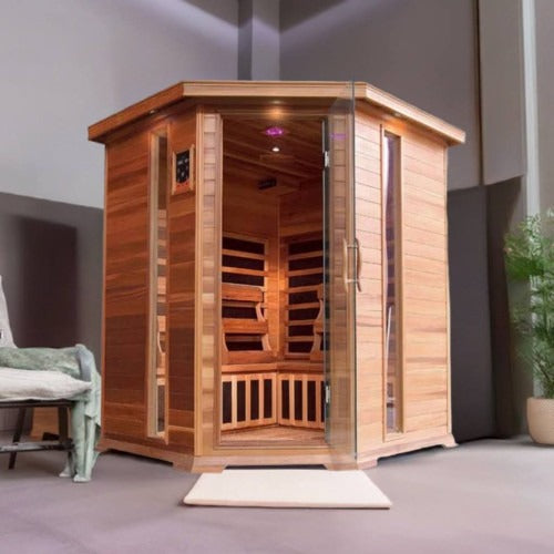 SunRay Bristol Bay 4 Person Corner Cedar Infrared Sauna with Carbon Heaters