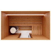 SaunaLife HOME Series kit, 4 x 7 ft Knotty Cedar room seen from above