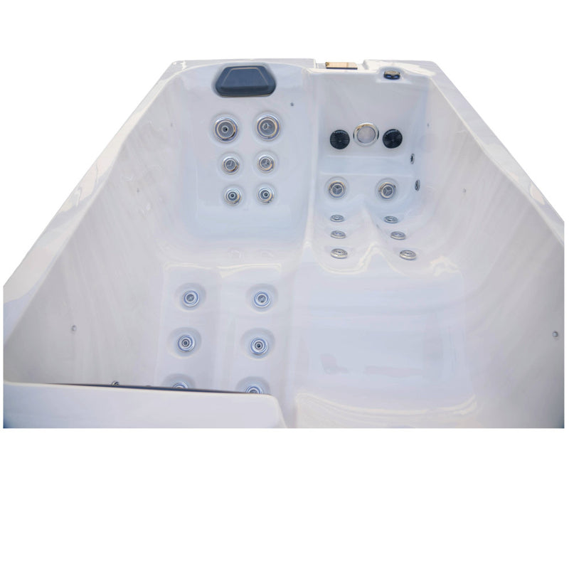 Luxury Spas Cascade 2-Person Hot Tub, a lounger and its neck pillow