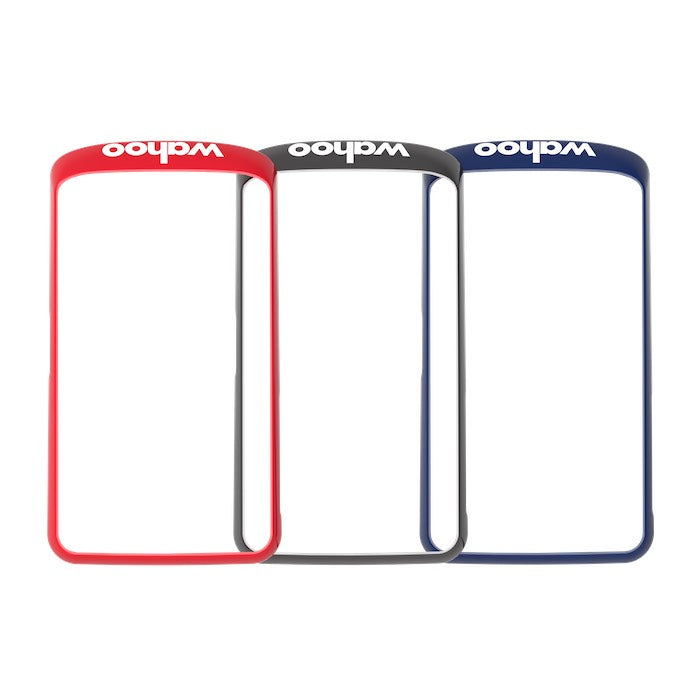 Wahoo ELEMNT ACE Color Trim, red, silver and blue trim frames fanned out