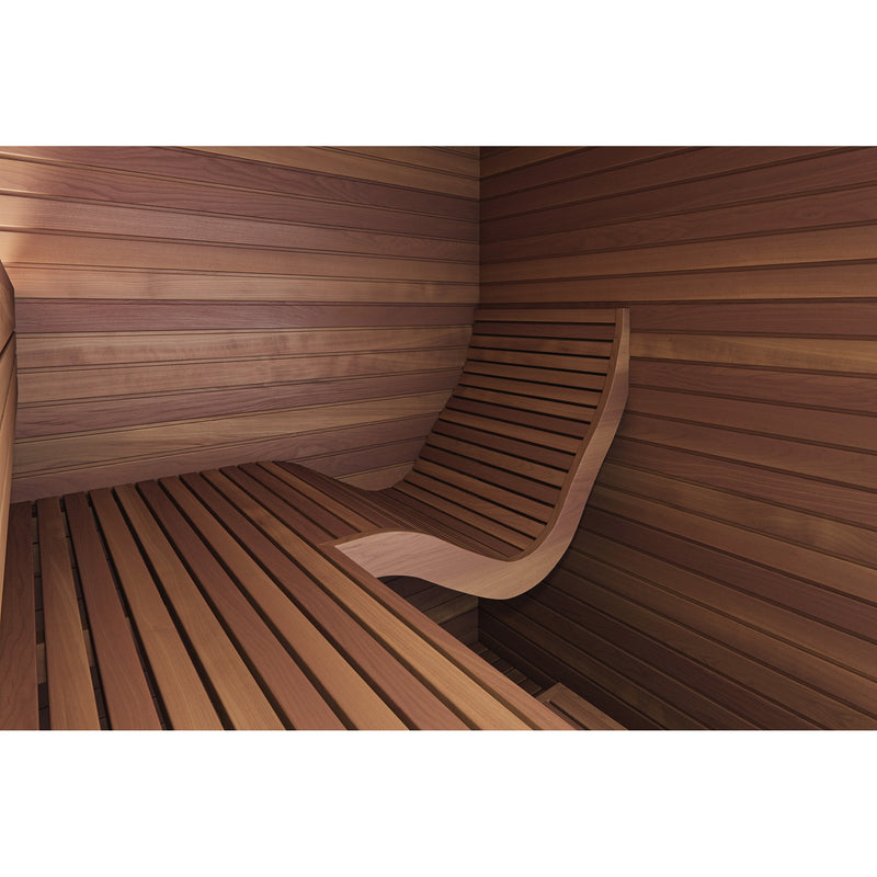 Auroom Aura outdoor sauna - interior curved lounger bench