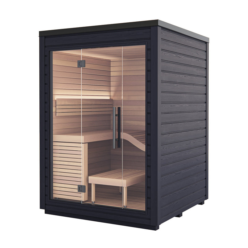 Auroom Aura outdoor sauna - three-quarter exterior view on white