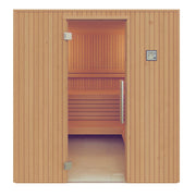 Auroom Familia indoor sauna - front view with glass door and control panel