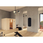 Auroom Familia indoor sauna - installed in home gym with punching bag