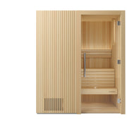 Auroom Libera Wood indoor sauna, Aspen, right-hinged door - front view with glass door