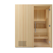 Auroom Libera Wood indoor sauna, Aspen, right-hinged door - front view with glass door
