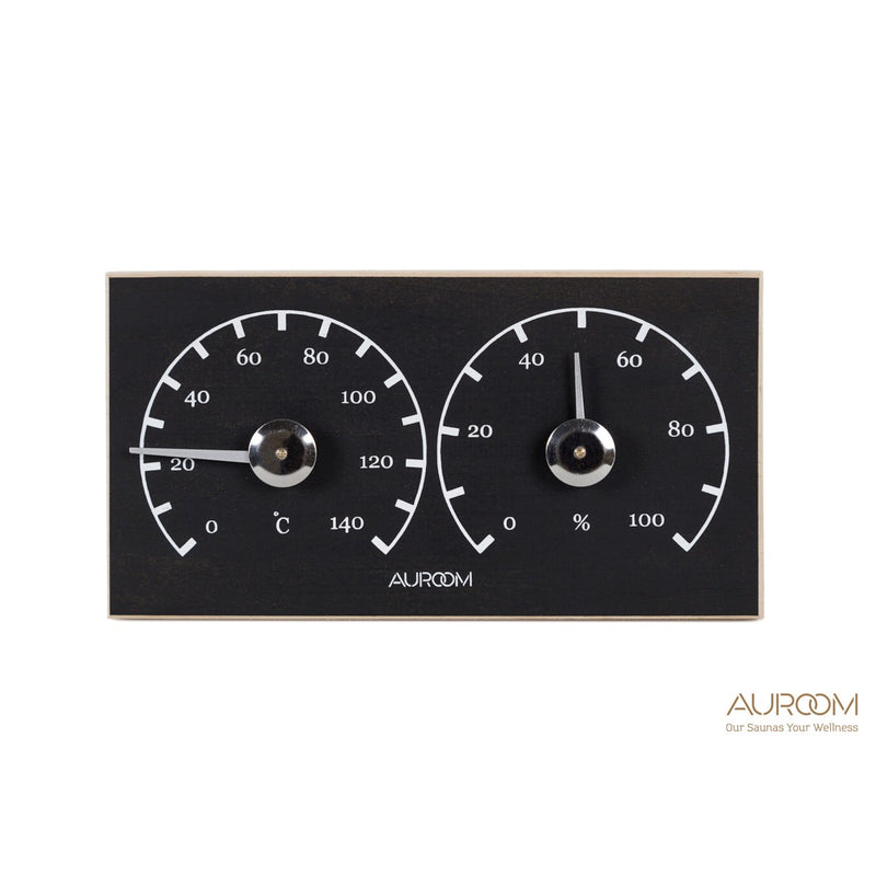 Auroom Thermo-Hydrometer - black dual-dial gauge panel on white