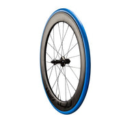 Garmin Tacx Trainer Tire, blue tire fitted to a road wheel