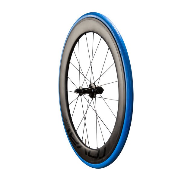 Garmin Tacx Trainer Tire, blue tire fitted to a road wheel