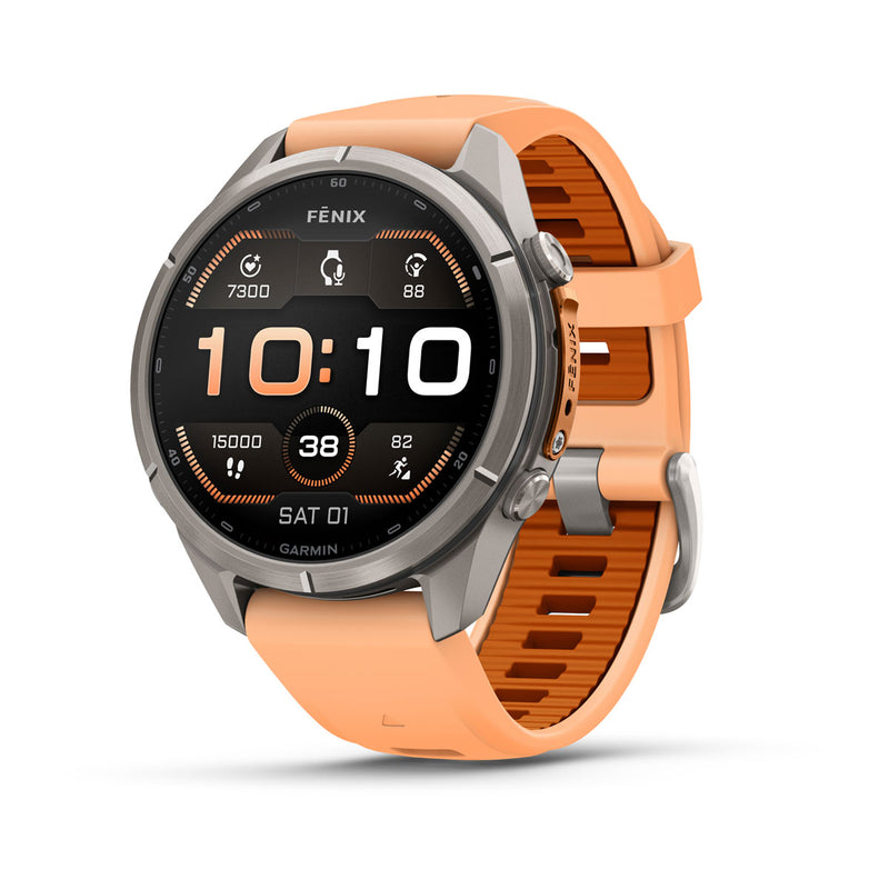 Garmin fēnix 9 Pro Multisport GPS Smartwatch — Titanium with Shell Pink/Autumn Orange Silicone Band