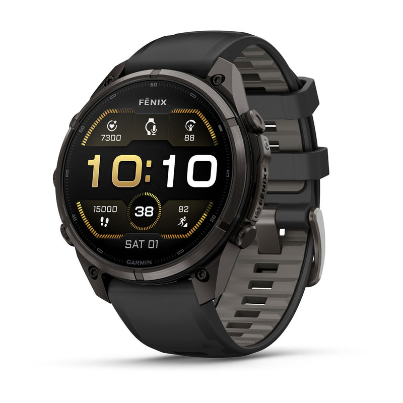 Garmin fēnix 9 Pro Multisport GPS Smartwatch — Carbon Gray DLC Titanium with Black/Pebble Gray Silicone Band