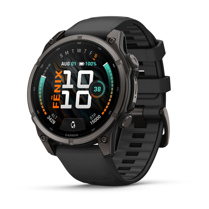 Garmin fēnix 9 Multisport GPS Smartwatch — Carbon Gray DLC Titanium with Black Silicone Band