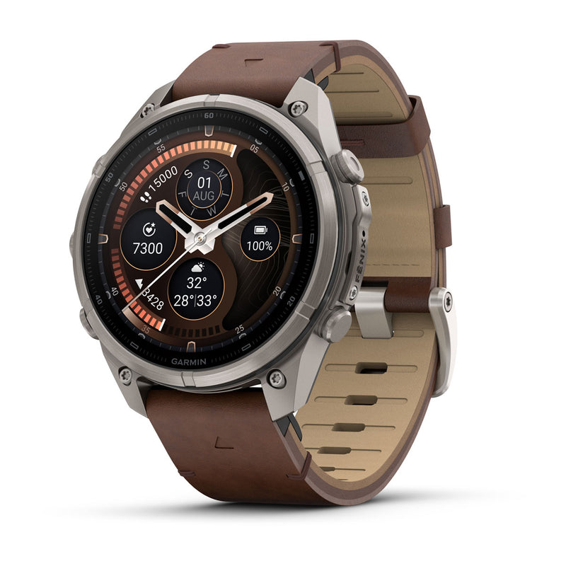 Garmin fēnix 9 Pro Multisport GPS Smartwatch — Titanium with Walnut Leather Band