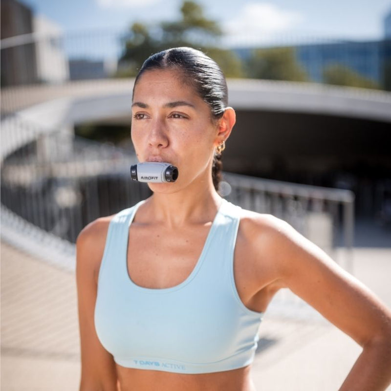 Airofit CORE breathing trainer in use