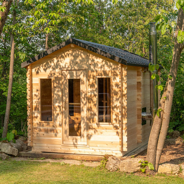 Dundalk Leisurecraft Canadian Timber 6 Person Georgian Outdoor Traditional Cabin Sauna with Changeroom