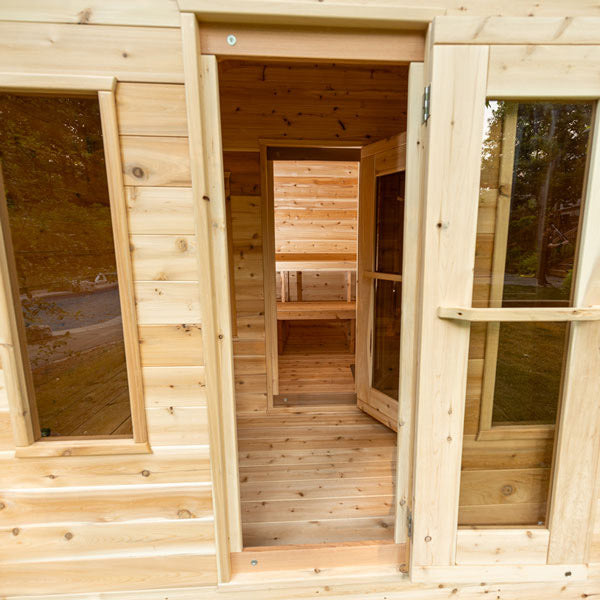 Dundalk Leisurecraft Canadian Timber 6 Person Georgian Outdoor Traditional Cabin Sauna with Changeroom