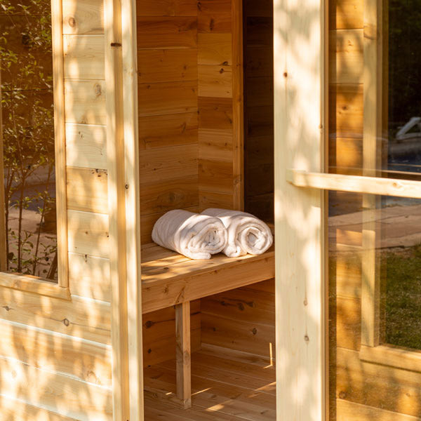 Dundalk Leisurecraft Canadian Timber 6 Person Georgian Outdoor Traditional Cabin Sauna with Changeroom