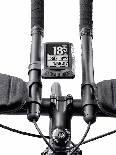 Wahoo ELEMNT Aerobar/TT Mount, ELEMNT on the aerobar mount between extensions