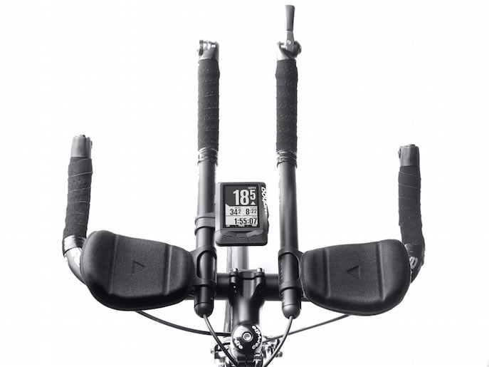 Wahoo ELEMNT Aerobar/TT Mount, ELEMNT on the aerobar extensions with the bike