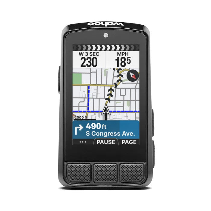 Wahoo ELEMNT BOLT 3, unit with a blue map on the navigation screen