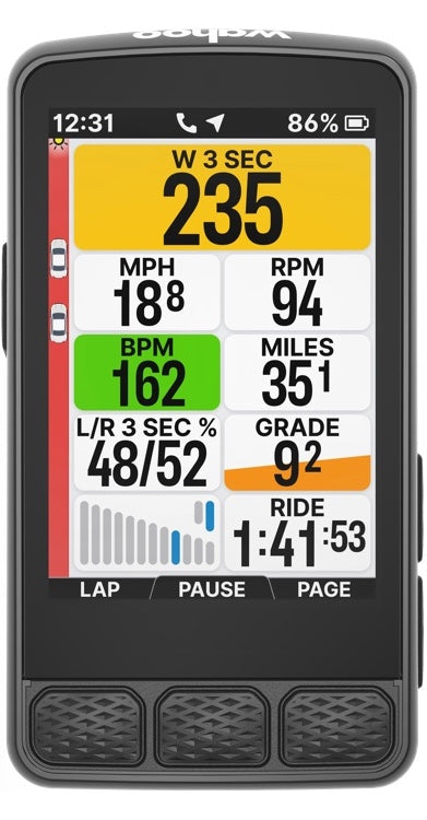 Wahoo TRACKR RADAR Tail Light, ELEMNT showing a data screen with large 235