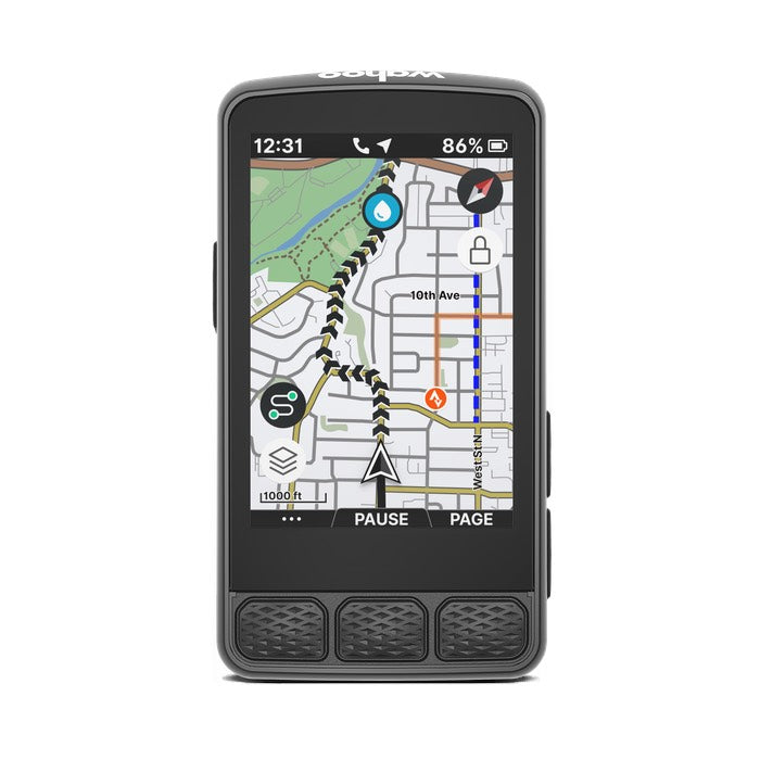 Wahoo ELEMNT ROAM 3, unit with a map and turn list on the display